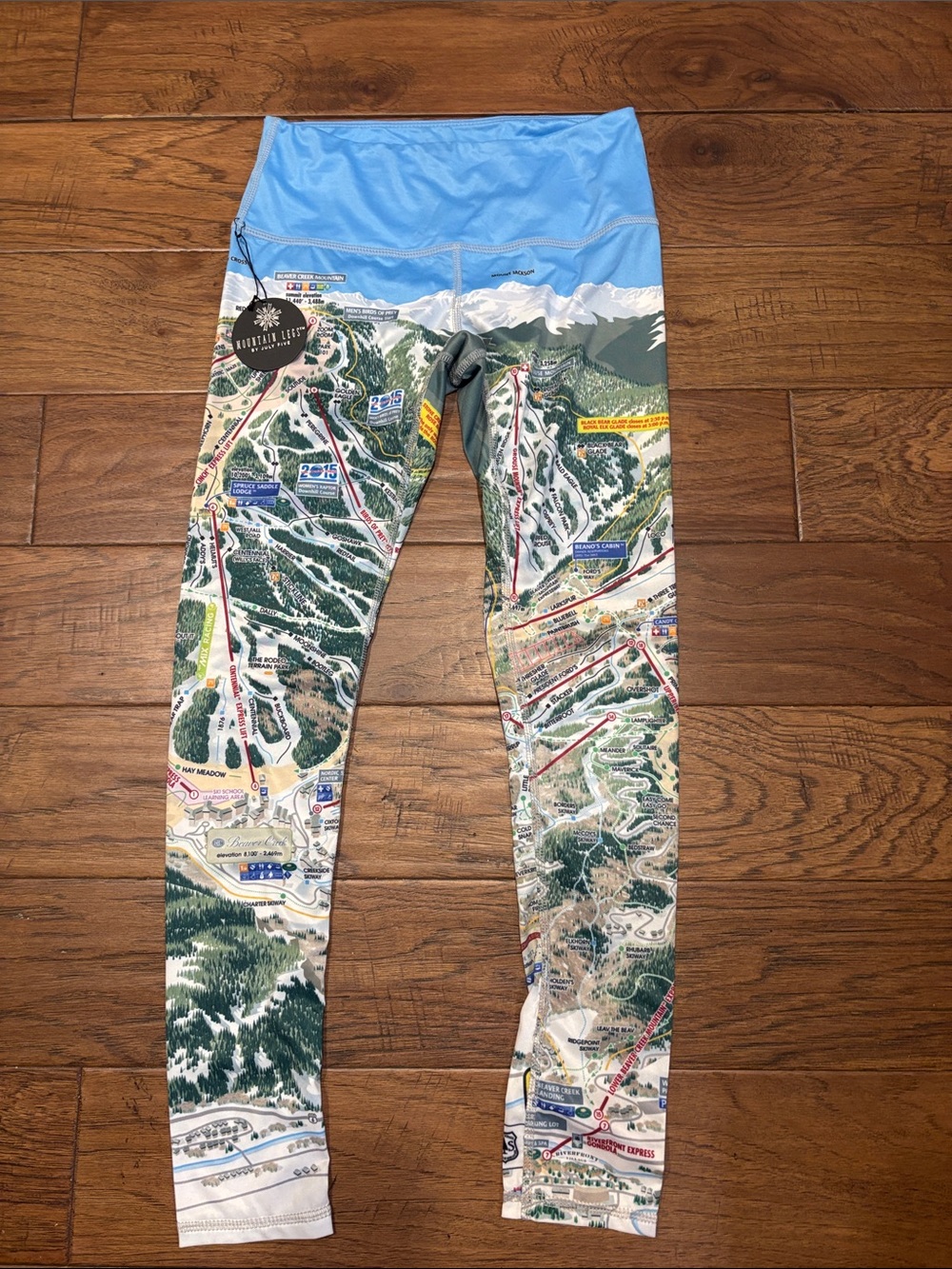 Beaver Creek 🦫 Ski Trail Map Leggings with Sky Blue Waistband
